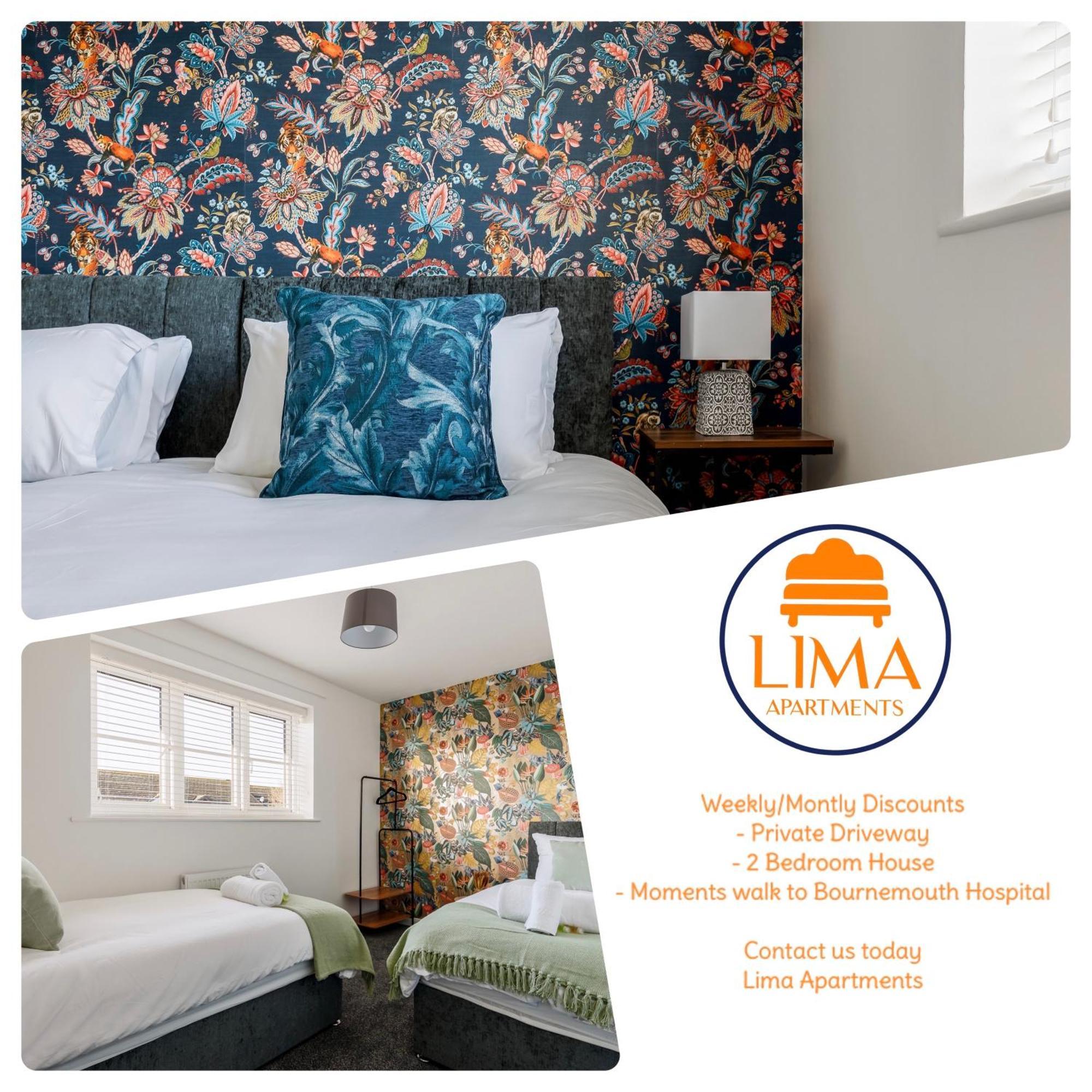 2 Bedroom House-Driveway - Bournemouth Hospital - Long Stay Discounts - Lima Apartments Ltd Bagian luar foto